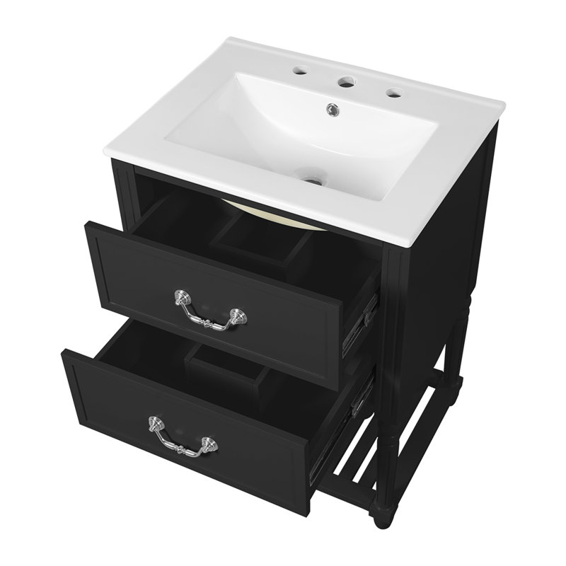 Meuble-lavabo 24 po avec lavabo en céramique, Noir