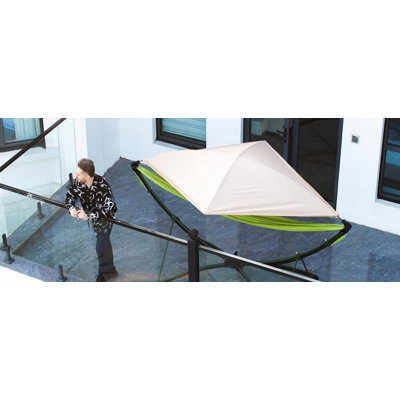 Portable Outdoor Garden Hammock with Quick-Fold Stand, Adjustable Sunshade, and Storage Bag for Adults and Children