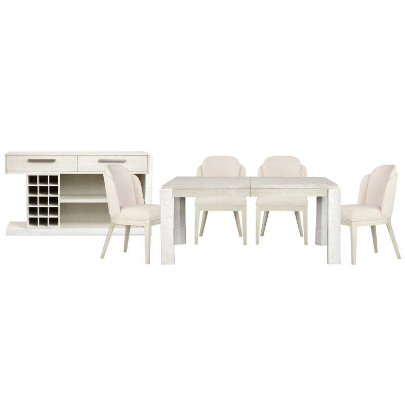 Table de salle à manger extensible rectangulaire avec 4 chaises et buffet, 6 pièces: table, 4 chaises, buffet