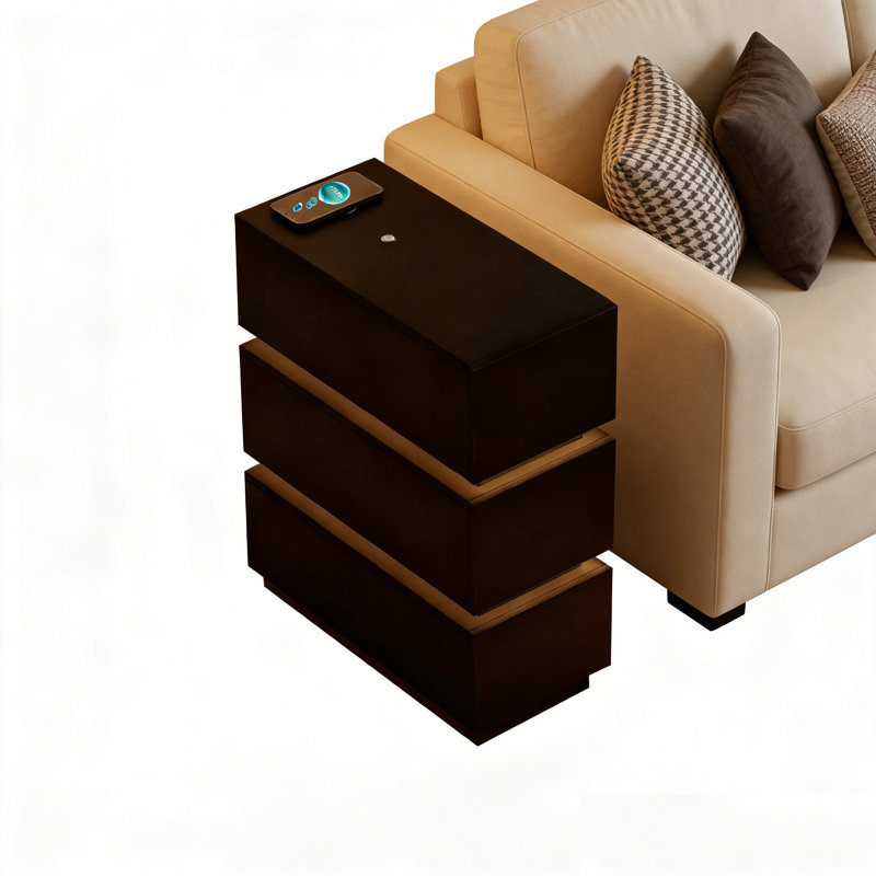 3-Drawer LED Smart Nightstand with Light, Black
