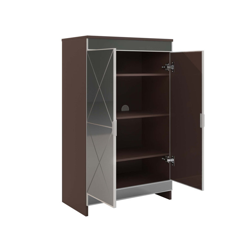 Armoire à miroir Elegant Decor avec bordure argentée, rangement à double porte pour le vestibule et rangement pour chaussures