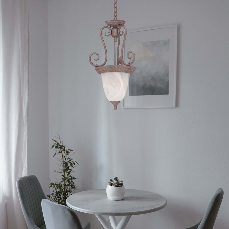  Luminaire suspendu suspendu en nickel brossé 1 lumière avec bol en verre d'albâtre Sawyer, Nickel brossé
