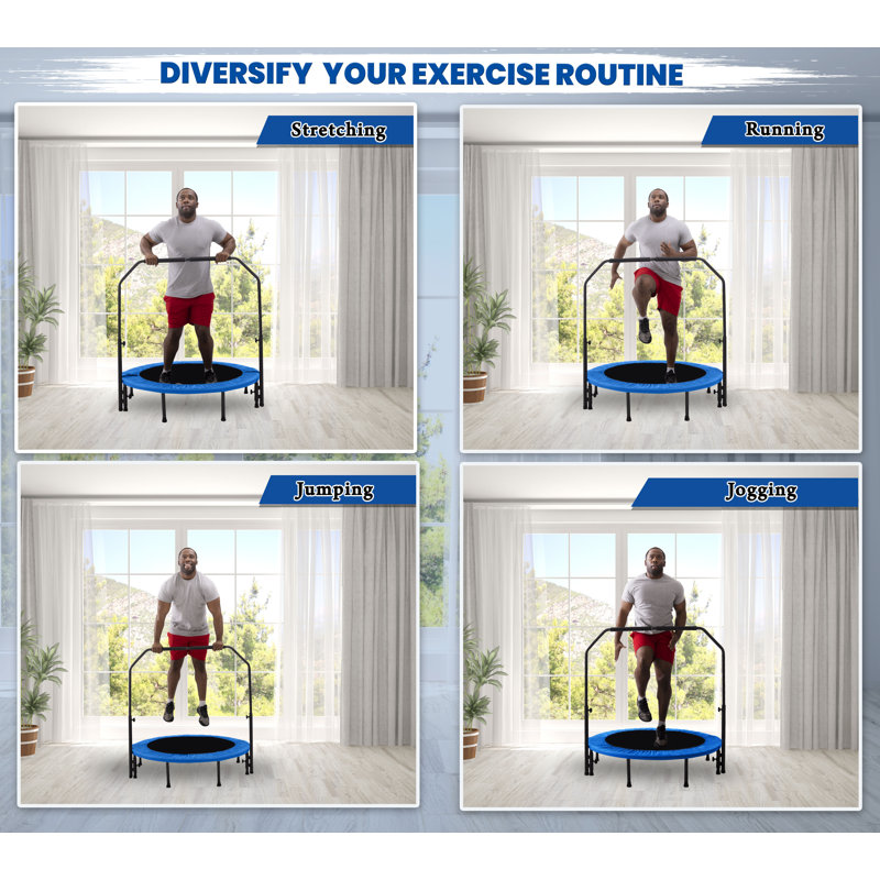 Machrus Upper Bounce Mini Trampoline-Indoor/Outdoor Trampoline, w/ Adjustable Bar and Safety Padding