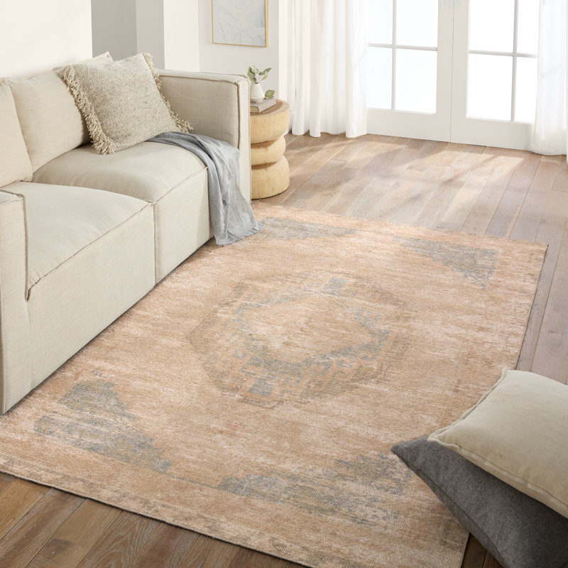 Vibe by Bungalow Rose Kayell Medallion Tan/Blue Area Rug, Rectangle 8'6" x 11'9"