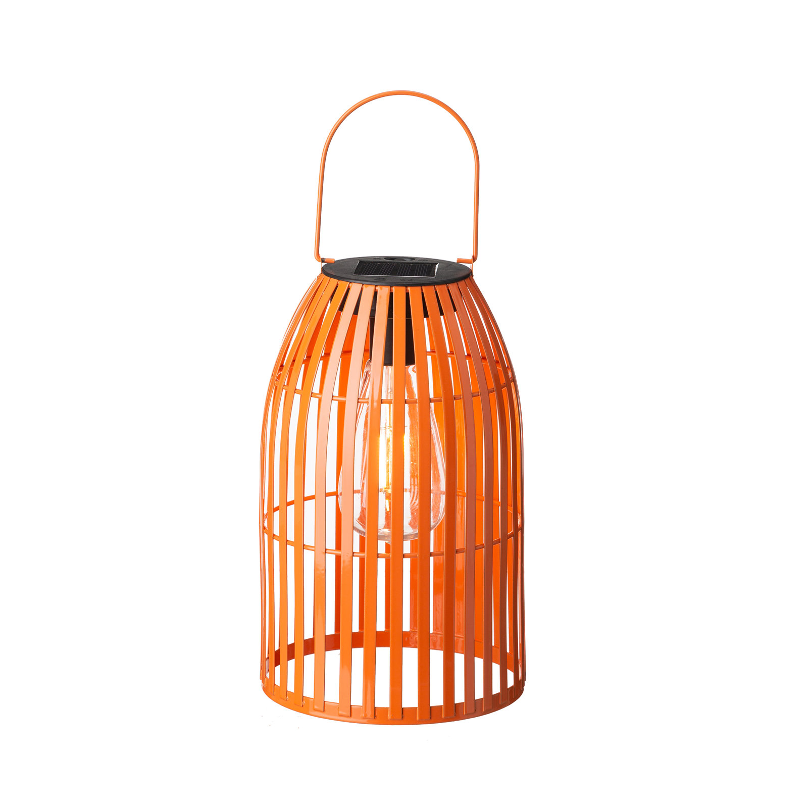 9.75" Metal Woven Solar Powered  Outdoor Hanging Lantern, Orange