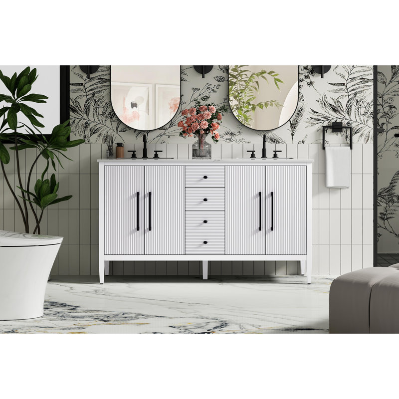Meuble-lavabo double 60 po, Blanc