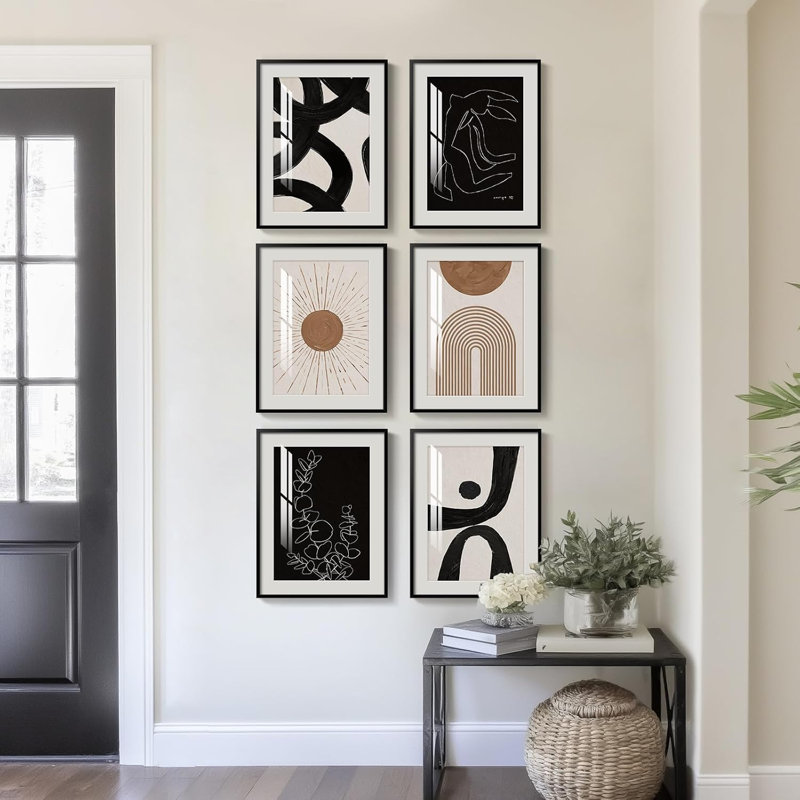 Neutre rythme noir et brun minimaliste abstrait ensemble d'art mural
