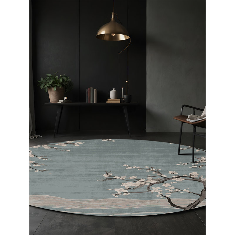 Machine Washable Gray Area Rug, Round 3'