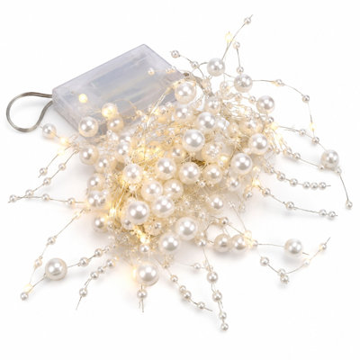 20 LED Beaded String Lights, White, 3 ft