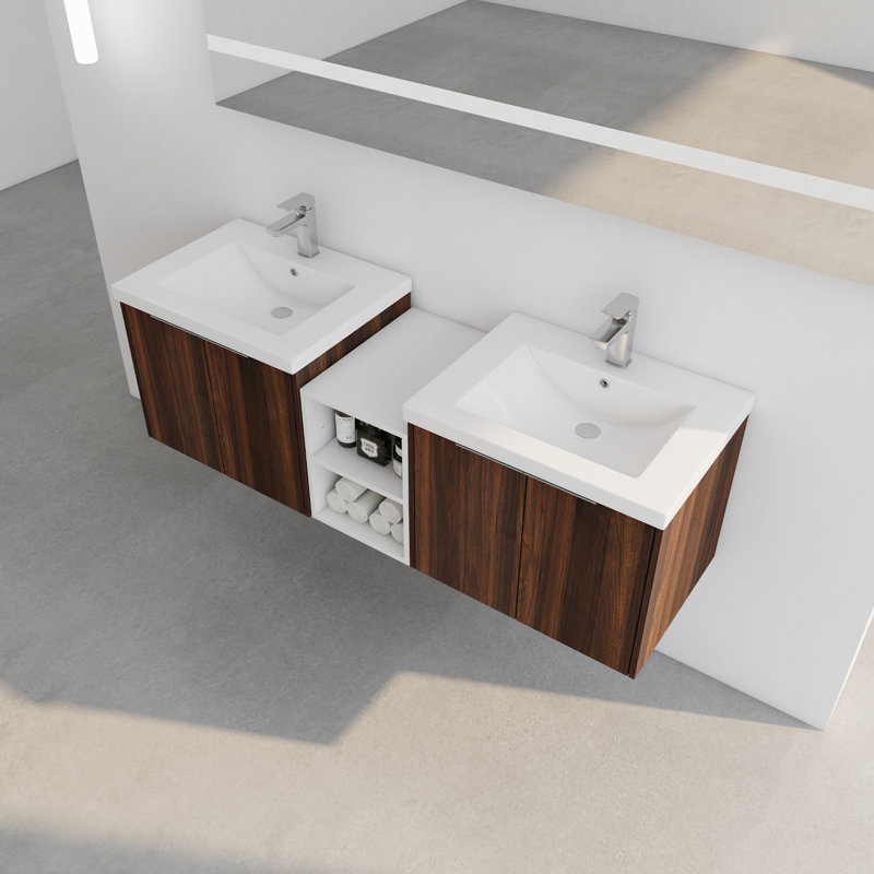 Silvestro 60'' Double Bathroom Vanity with Plastic Top, California Walnut