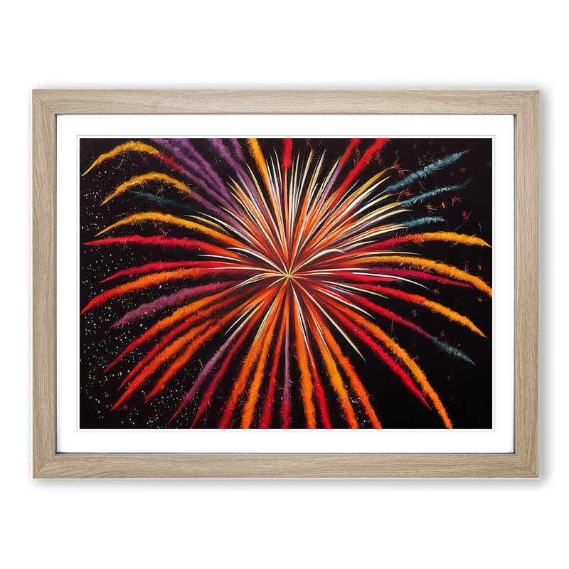 Mysterious Fireworks - Single Picture Frame Print, 25cm H x 34cm W, Oak