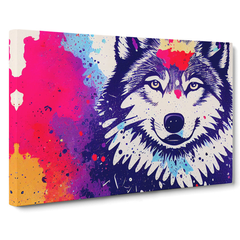 Colourful Wolf Abstract - Wrapped Canvas, 35cm H x 50cm W x 3cm D