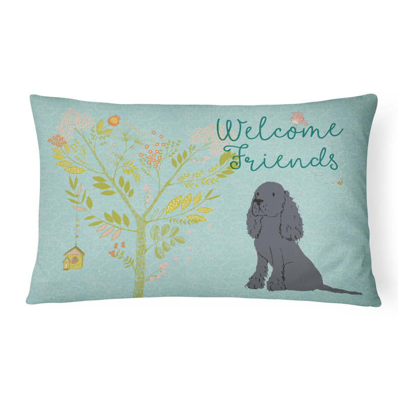  Coussin intérieur / extérieur Welcome Friends Cocker Spaniel, Noir