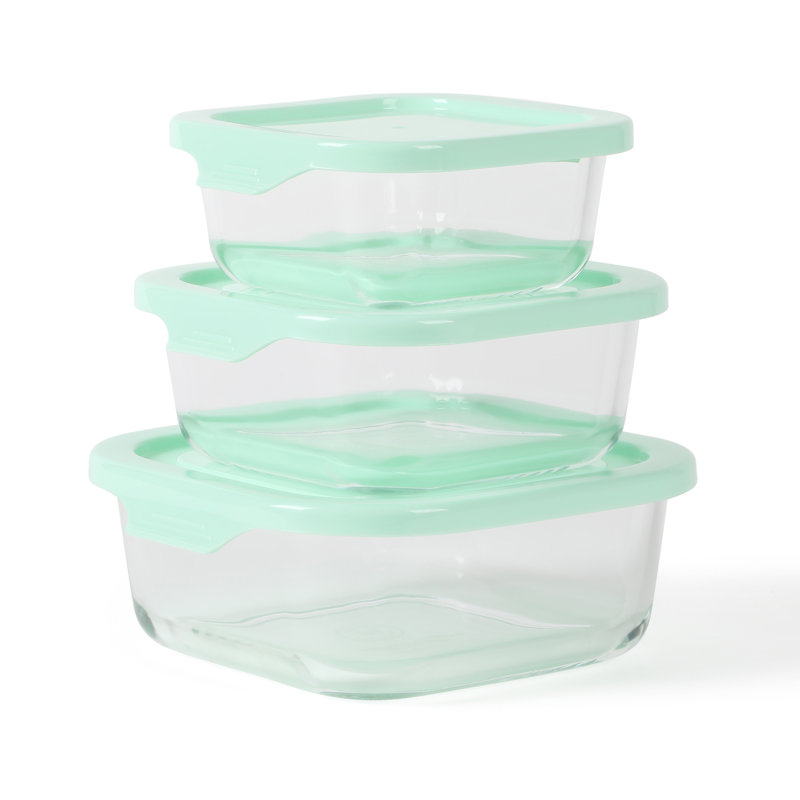 Martha Stewart Hadsell 6 Piece Borosilicate Glass Square Storage Container Set w/ Pop Lids