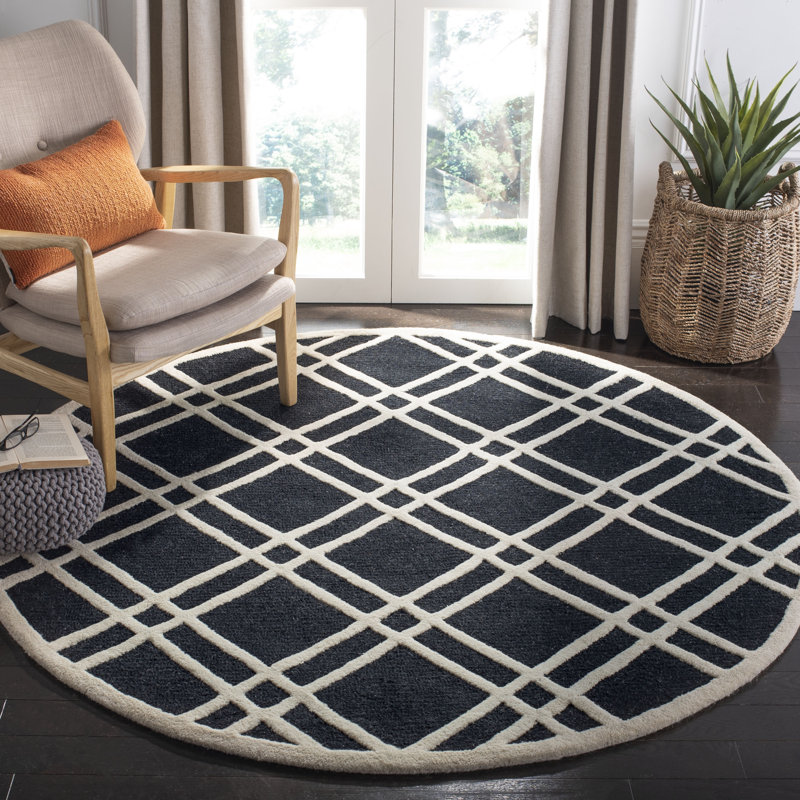 Deedgra Hand Tufted Wool Geometric Rug, Round 6'