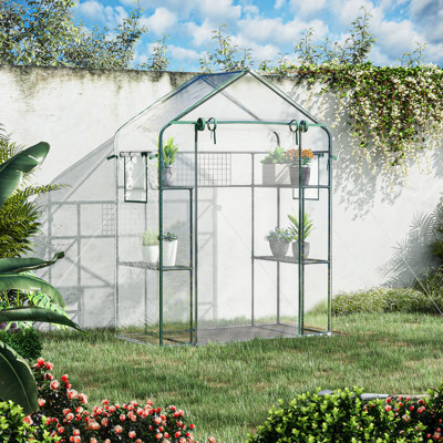 Walk-In Greenhouse - 3 , Control Heat & Humidity, Trellis, Mesh Screens, Plants From Wind Rain Garden 6 Shelves, Assembly For 1-2 People