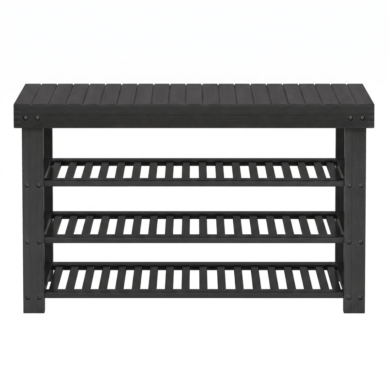 Banc de rangement à 4 niveaux pour chaussures en bambou, Noir