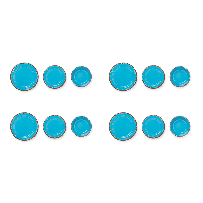 Ensemble 12 pièces de vaisselle en mélamine, service pour 4 Darren, Bleu