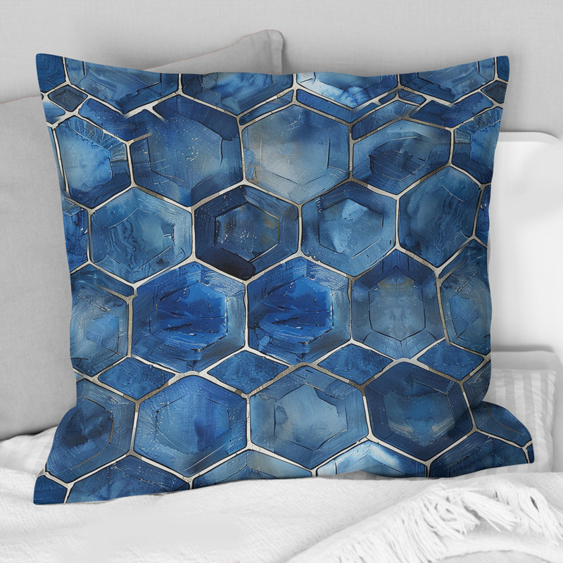 Imprimé hexagonal bleu et blanc - Coussin moderne, H 18 po x l 18 po