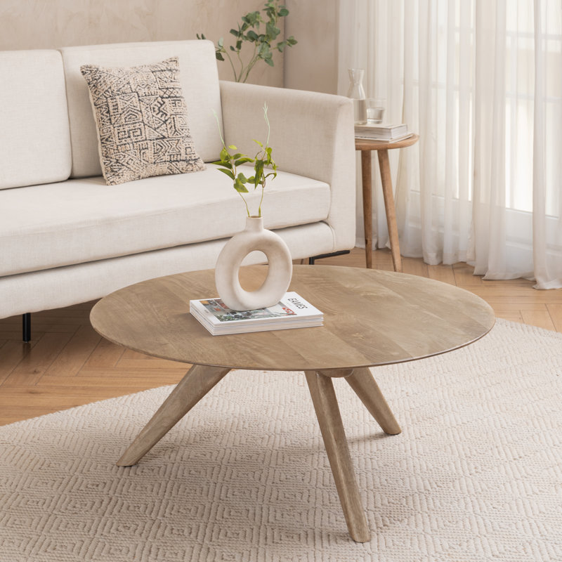 Dory 38" Round Solid Wood Coffee Table, Warm Sand