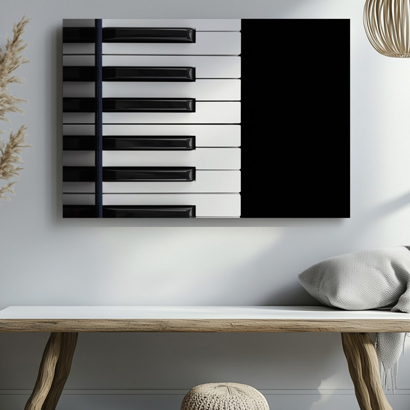 Toile, composition minimaliste et élégante avec art mural d'un clavier de piano posé sur une toile noire unie