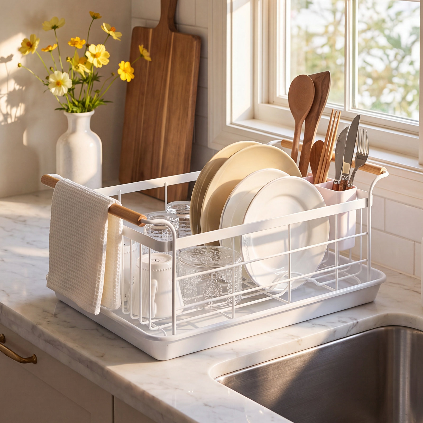 Tosca Dish Rack with Removable Tray, White