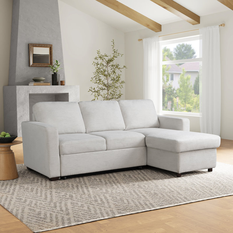 Serta Kendrick 89.4" Reversible Storage Sectional Sofa, Ivory Polyester
