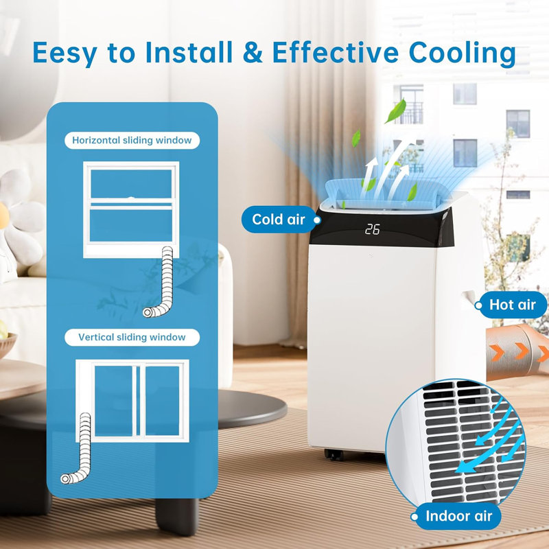 12000 BTU Portable 5-in-1 Air Conditioner, Cools Dehumidifies Fan, Energy Saving AC with 24H Timer Sleep Mode, Window Kit, for Rooms up to 47㎡, White[Energy Class A]