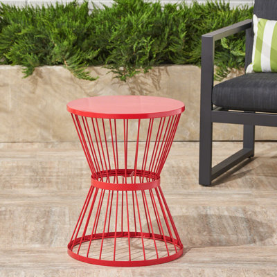 16.51"h Red Side Table With Iron & Contemporary Minimalist 16.51"w X 16.51"d Table, Modern Style