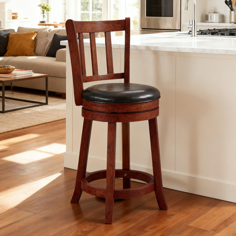Rotating Bar Stools Set of 2, Traditional Padded Faux Leather Swivel Bar Stool with Footrest for Kitchen Island, Counter Height (Set of 2)