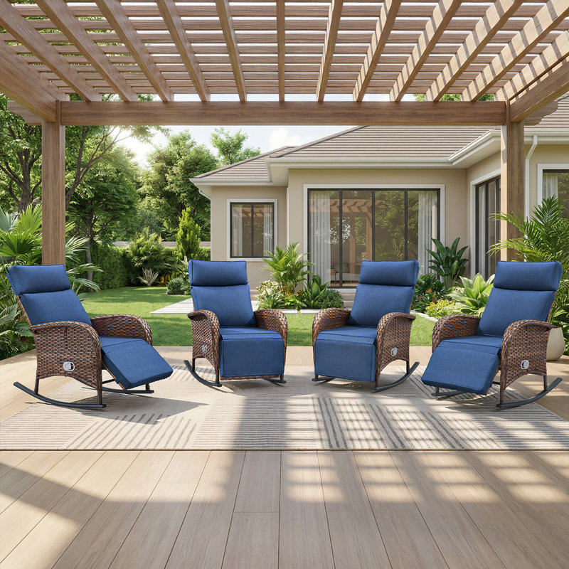 Chaise berçante inclinable avec dossier et repose-pieds Arcturus, Bleu, 4