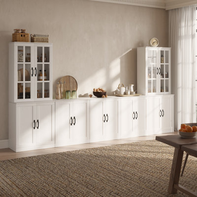 71''H X 118.11''W Kitchen Pantry With Bookcases,Farmhouse Wall Unit Tv Stand For Tvs Up To 75''
