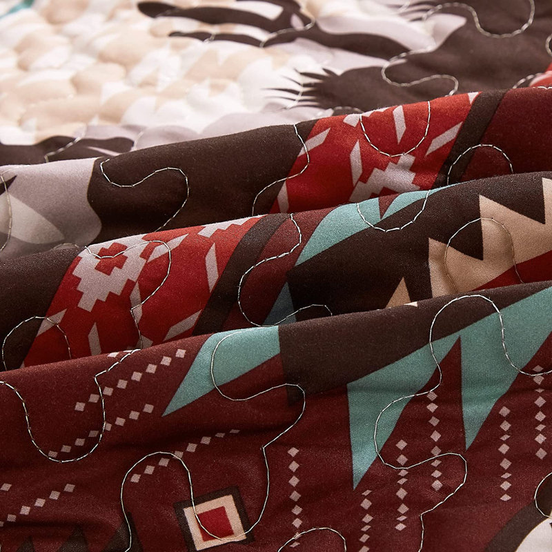 Dune Microfiber Coverlet Southwestern Cowboys Aztec Quilt Set, Queen Coverlet + 2 Standard Shams