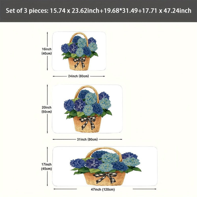 Ensemble 3 pièces de tapis de cuisine Hydrangea