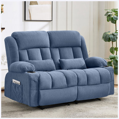 Reclining Loveseat Sofa with Ergonomic Backrest, Cup Holders & Side Pockets, for Living Room