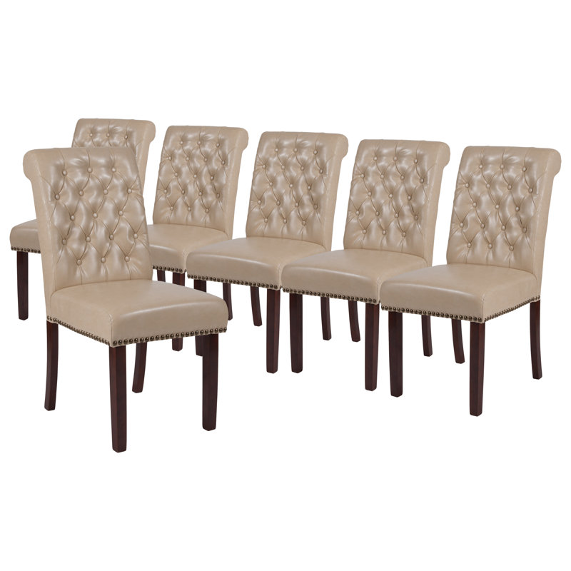 Chaise parsons à dossier roulé et garniture cloutée Hercules, Beige, 6