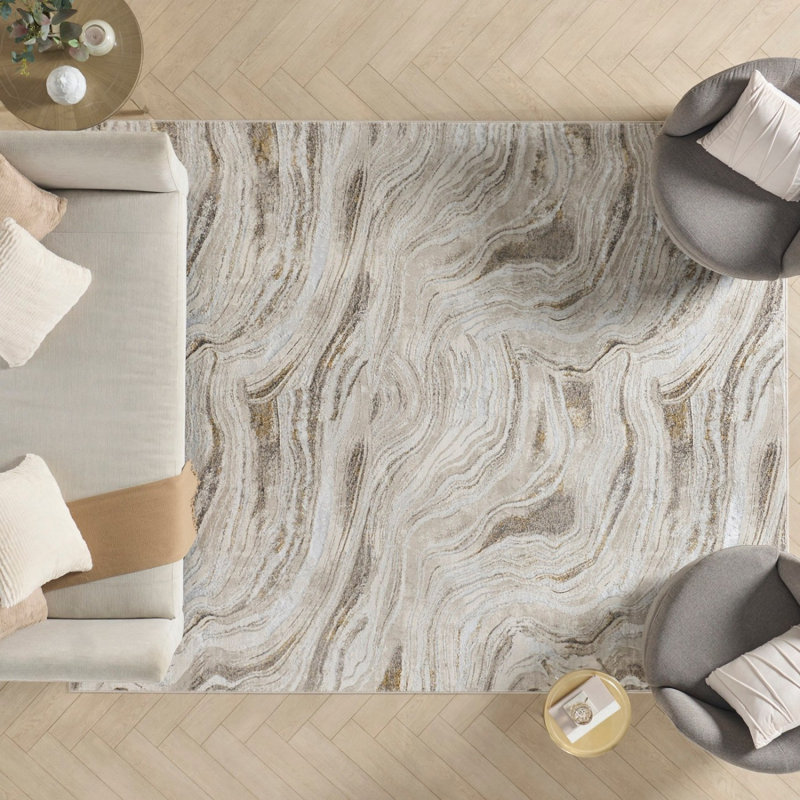 Grey Abstract 10Mm Thick Anti Shed Rug For Bedroom, Dining Room, Stain Resistant Modern Rug, Rectangle 160 x 221 cm