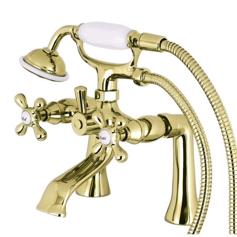Robinet de baignoire sur pattes à 3 poignées et 2 poignées à fixation sur le comptoir avec douche à main Kingston Brass Kingston