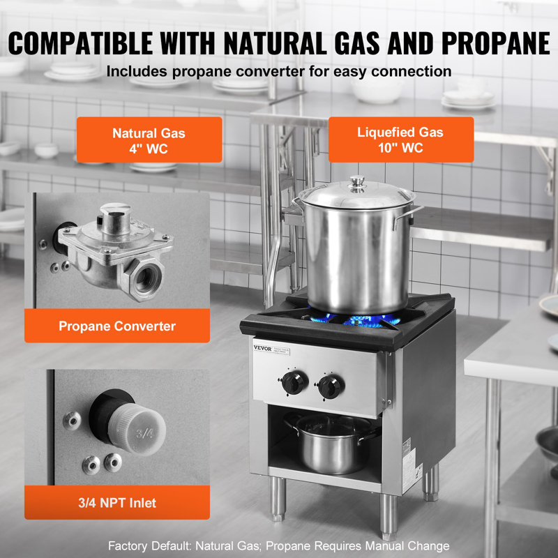 Cuisinière à gaz commerciale avec armoire, cuisinière de comptoir au propane et au gaz naturel, plaque de cuisson au gaz en acier inoxydable, équipement de cuisson commercial pour restaurant, 90 000 BTU