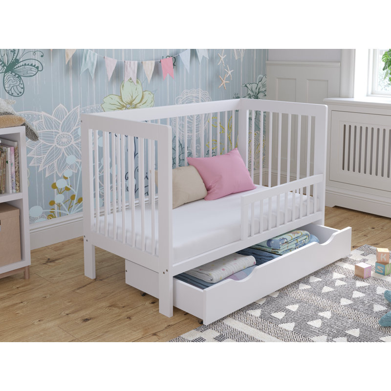 Adwolf Cot Bed with Drawer and Mattress, White