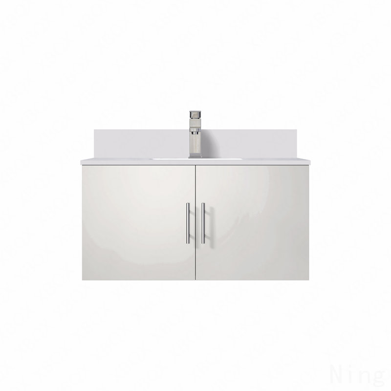 Ensemble de meuble-lavabo simple 36 po x P 22 po avec comptoir en quartz blanc et robinet, Blanc, 36"