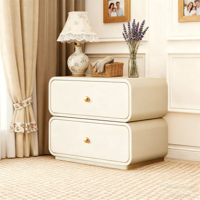 360° Rotating Nightstand With Drawers - Modern Bedside Table With Leather Top & Solid Wood Frame, 2-drawer Storage For Bedroom Or Entryway, White by Latitude Run