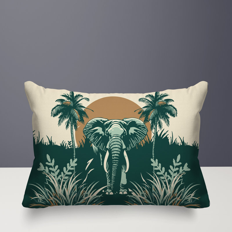 Coussin rectangulaire intérieur / extérieur Sima Elephant, Rectangle H 14 po x l 20 po, Vert