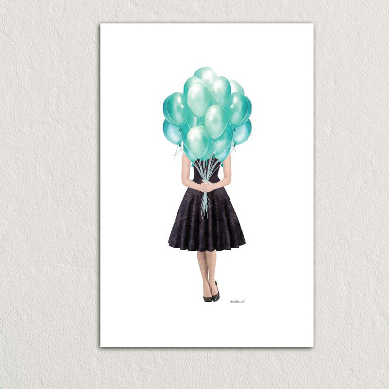 Audrey Holding Balloons, Teal 1 Piece Wrapped Canvas Wall Art, 66.04cm H x 45.72cm W x 1.91cm D