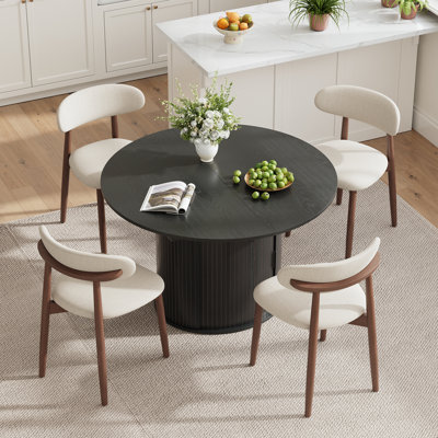 Table de salle à manger moderne extensible ronde avec rangement caché, table de salle à manger ovale 47,2 "à 63" avec 4 chaises rembourrées
