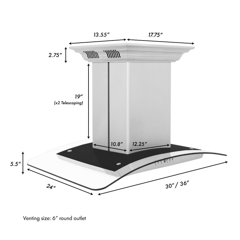 36" 400 CFM Ducted Island Range Hood in Stainless Steel with Nightlight