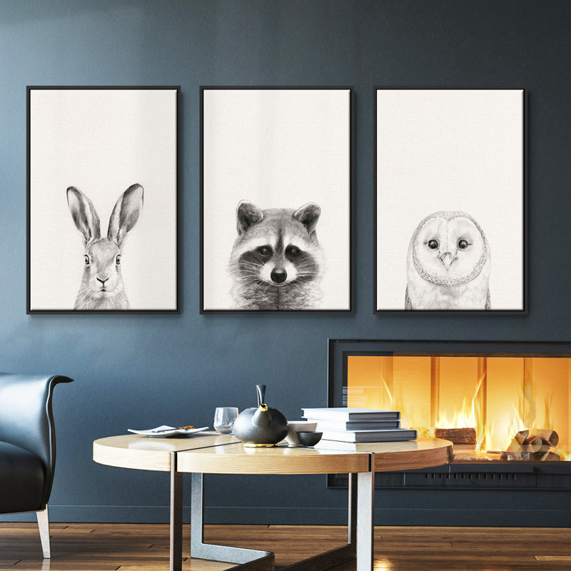 Ensemble de 3 tasses à animaux I, H 27 po x l 54 po, Noir
