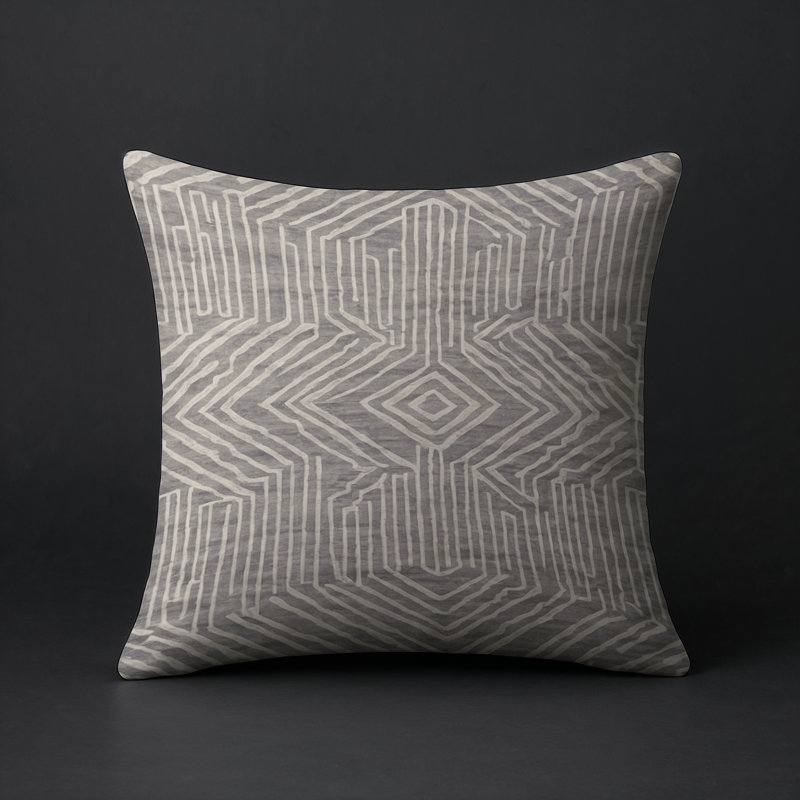 Coussin décoratif intérieur et extérieur Modern, Gris / beige / géométrique blanc 1, Carré 20 po
