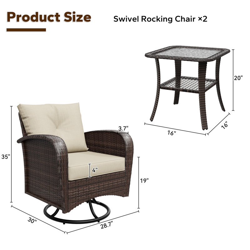 Ensemble de 3 chaises pivotantes avec table d'appoint, Beige