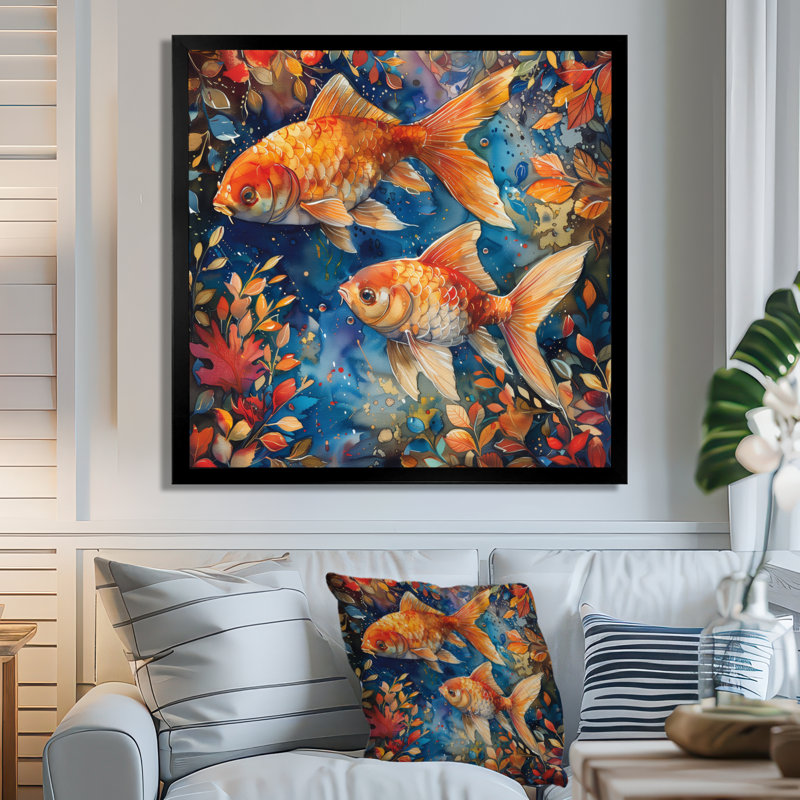 Aquarium orange, bleu, océan, merveilles de poisson, White Picture Framed, H 36 po x l 36 po